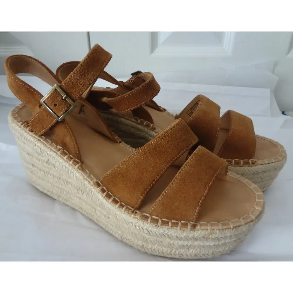 Soludos Como Brown Suede Womens 9 Platform Espadrille Wedge Sandal Slingback